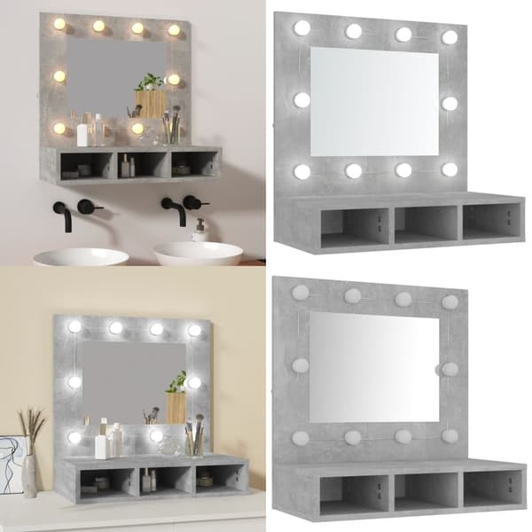 Spegelskåp med LED betonggrå 60x31,5x62 cm - Spegelskåp - Sminkspegel - Home & Living