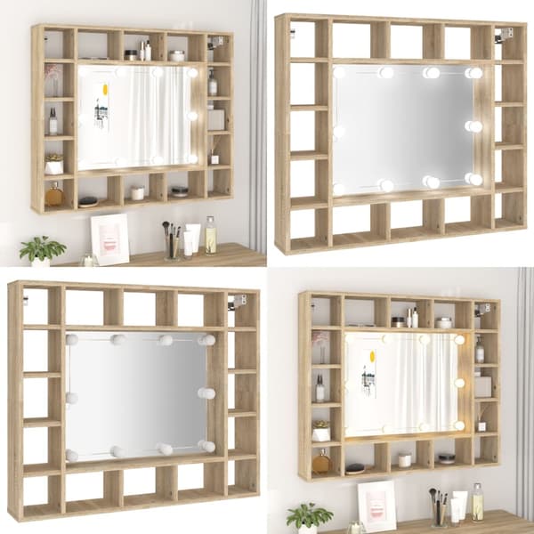 Spejlskab med LED-lys 91x15x76,5 cm sonoma-eg - Spejlskab - Spejlskabe - Home & Living