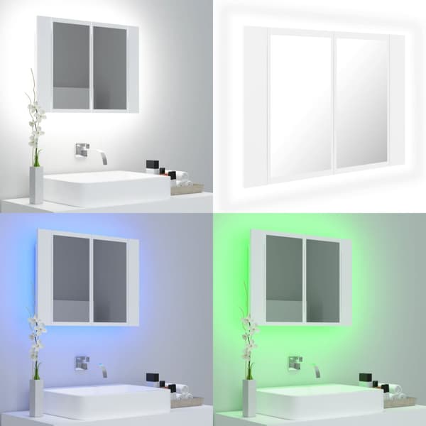 Kylpyhuoneen LED peilikaappi valkoinen 60x12x45 cm akryyli - LED Peilikaappi - LED Peilikaapit - Home & Living