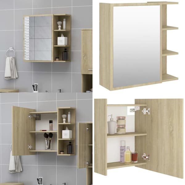 Badeværelsesskab med spejl 62,5x20,5x64 cm spånplade sonoma-eg - Spejlskab - Spejlskabe - Home & Living