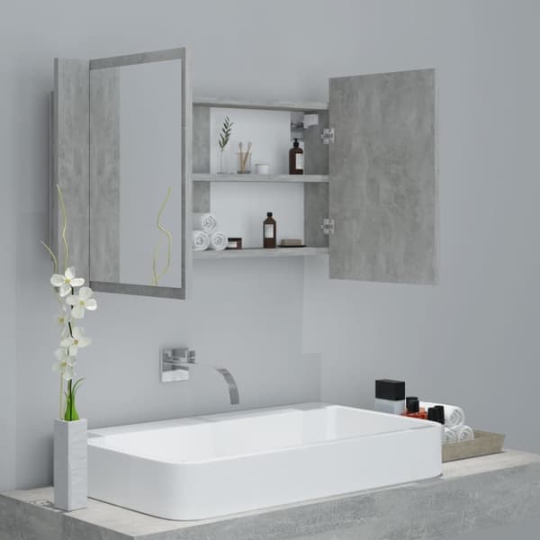 Kylpyhuoneen LED peilikaappi betoninharmaa 80x12x45 cm akryyli - LED Peilikaappi - LED Peilikaapit - Home & Living