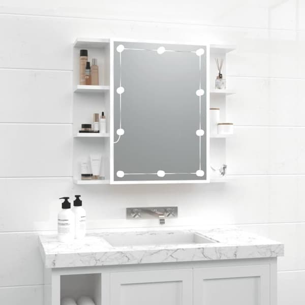 Peilikaappi LED-valoilla korkeakiilto valkoinen 70x16,5x60 cm - Peilikaappi - Peilikaapit - Home & Living