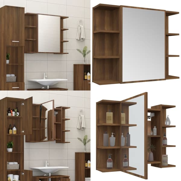 Spegelskåp för badrum Brun ek 80x20,5x64 cm konstruerat trä - Badrumsskåp - Badrumsspegel - Home & Living