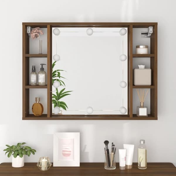 Spegelskåp med LED brun ek 76x15x55 cm - LED-spegel - LED-speglar - Home & Living