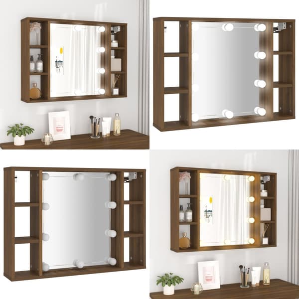 Spegelskåp med LED brun ek 76x15x55 cm - LED-spegel - LED-speglar - Home & Living