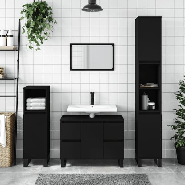 Badeværelsesskab 80x33x60 cm konstrueret træ sort - Badeværelsesskab - Badeværelsesskabe - Home & Living