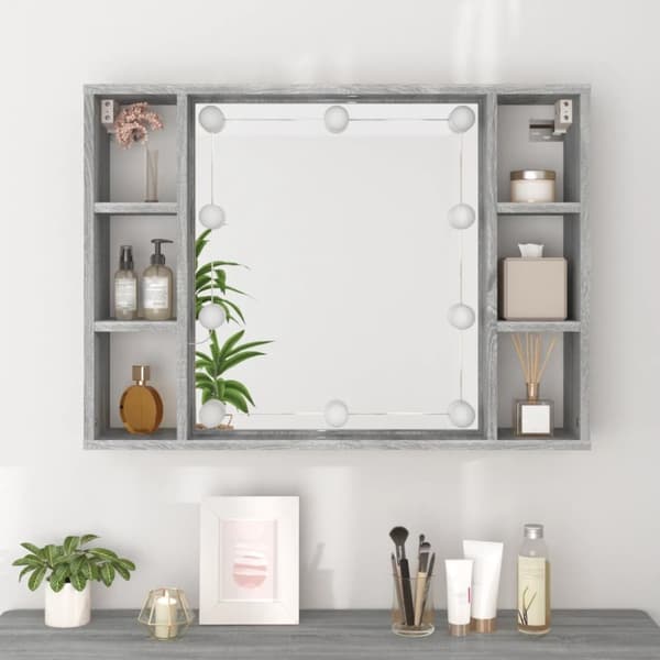 Peilikaappi LED-valoilla harmaa Sonoma 76x15x55 cm - Peilikaappi - Peilikaapit - Home & Living
