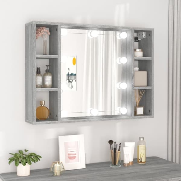 Peilikaappi LED-valoilla harmaa Sonoma 76x15x55 cm - Peilikaappi - Peilikaapit - Home & Living
