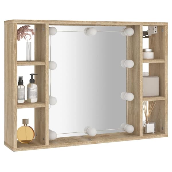 Peilikaappi LED-valoilla Sonoma-tammi 76x15x55 cm - Peilikaappi - Peilikaapit - Home & Living
