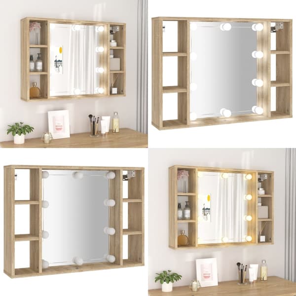 Spejlskab med LED-lys 76x15x55 cm sonoma-eg - Spejlskab - Spejlskabe - Home & Living