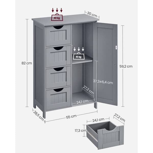 Rootz Mystical Grey Badeværelsesskab - Opbevaringsenhed - Organizer - MDF-materiale - 30 cm x 55 cm x 82 cm - Letvægts - Robust - Nem montering