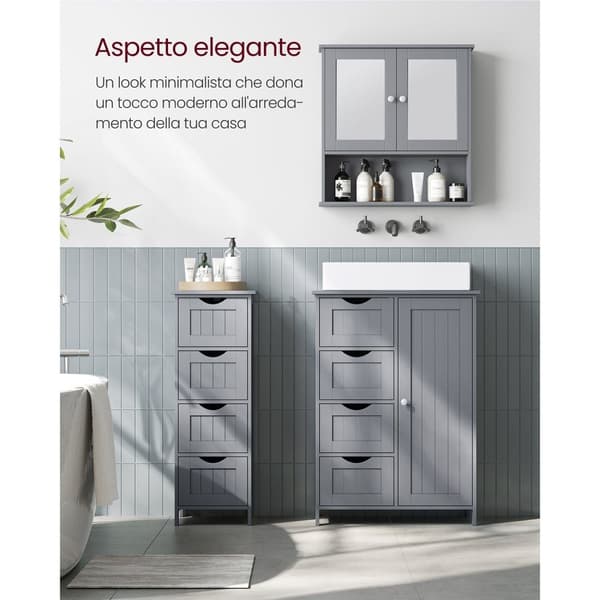 Rootz Mystical Grey Badeværelsesskab - Opbevaringsenhed - Organizer - MDF-materiale - 30 cm x 55 cm x 82 cm - Letvægts - Robust - Nem montering