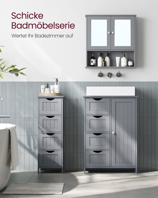 Rootz Dove Grey -peilikaappi - Kylpyhuoneen säilytystila - Seinälle kiinnitettävä järjestely - MDF-rakenne - Tilava sisustus - Helppo koota - 13 cm x