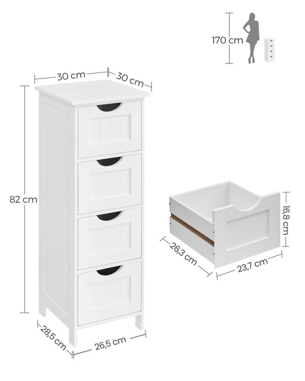 Rootz sidoskåp - Byrå - Förvaringsorganisatör - Funktionell design - Robust utförande - Utrymmesbesparande - 30 cm x 82 cm x 30 cm - Vit - MDF-skiva -