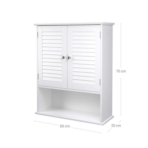 Rootz badeværelsesskab - Opbevaringsskab - Hygiejneorganisering - Hvid MDF - 60 cm x 20 cm x 70 cm - Åbent rum - Justerbar hylde - Forkromede knopper