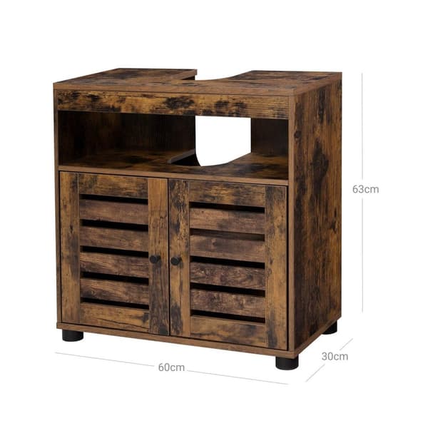 Rootz kylpyhuoneen pesualtaan pohjakaappi - Vintage ruskea säilytysyksikkö - lastulevy alaosa - 60 cm x 30 cm x 63 cm - pyyhkeiden järjestäjä - hiuste