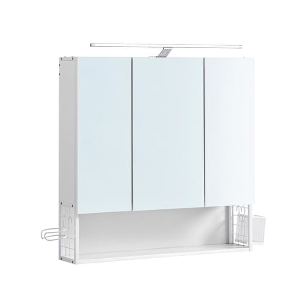 Rootz White Badeværelsesskab - Opbevaringsorganisator - Spånplade stålglas - Justerbare hylder - Hårtørrerholder - 14,5 cm x 70 cm x 70 cm
