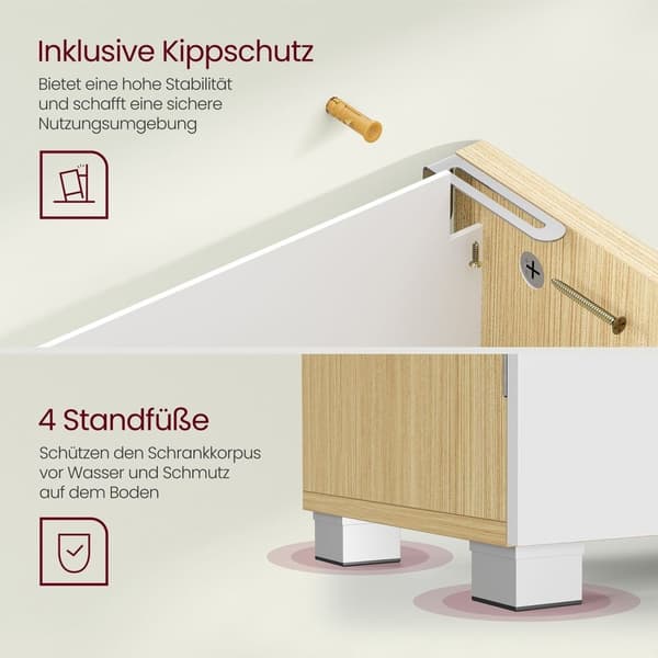 Rootz MDF Diskbänk Underskåp - Badrumsskåp - Förvaringsenhet - Moln Vit-Naturlig Beige - Medium Density Fiberboard - 30cm x 70cm x 64cm - 20cm x 15cm