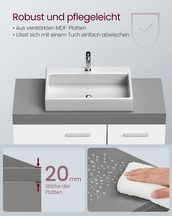 Rootz White-Cement Grey Diskbänk Underskåp - Badrumsskåp - Förvaringsenhet - MDF-konstruktion - Rymlig design - Enkel montering - 30cm x 70cm x 64cm