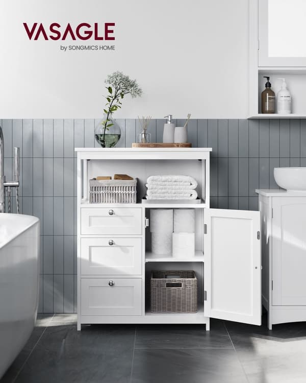 Rootz White Kylpyhuonekaappi - Säilytysyksikkö - Järjestäjä - MDF-materiaali - 90kg Kantavuus - 30cm x 60cm x 80cm
