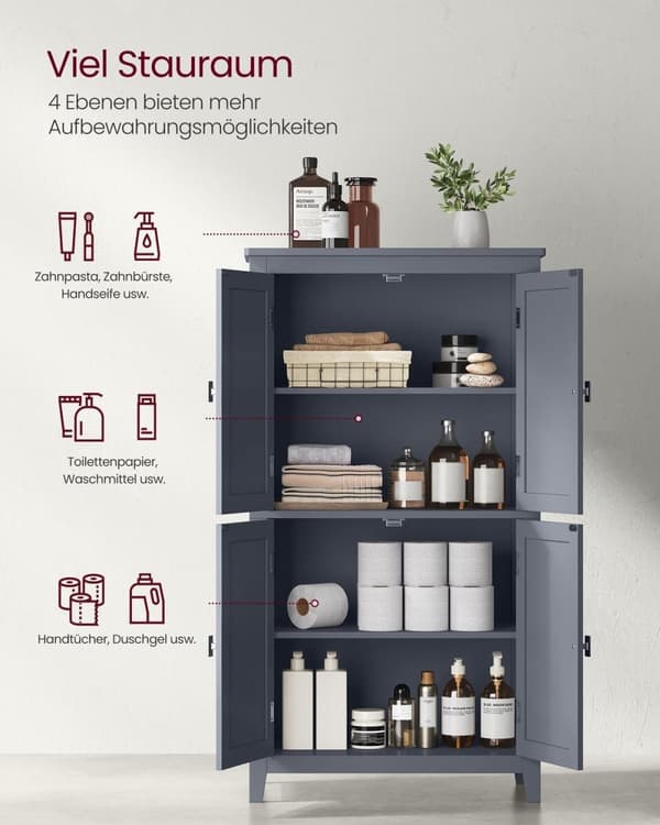 Rootz Badeværelsesskab - Opbevaringsorganisering - Skifergrå - MDF - 30 cm x 60 cm x 110 cm - Letvægts - Robust - Nem montering