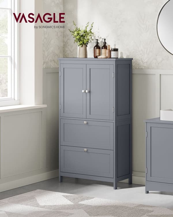 Rootz Dove Grey Badeværelsesskab - Opbevaringsenhed - Organizer - MDF-materiale - Rummeligt design - Nem montering - 30cm x 60cm x 110cm