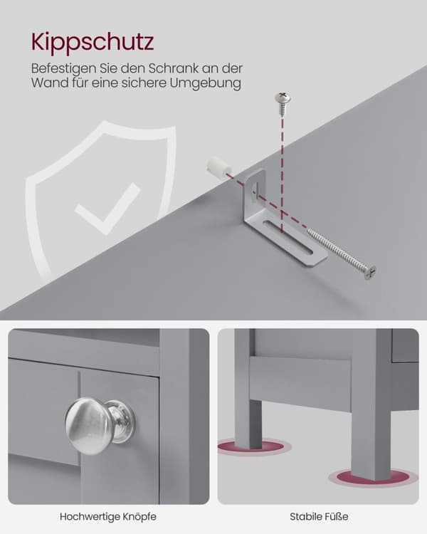 Rootz Dove Grey Badeværelsesskab - Opbevaringsorganisator - MDF-møbler - Justerbare hylder - 30cm x 30cm x 170cm