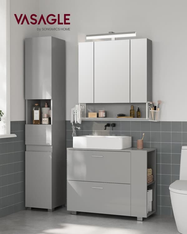 Rootz Dove Grey MDF Diskbänk Underskåp - Badrumsskåp - Förvaringsenhet - Rymlig interiör - Enkel montering - 30cm x 80cm x 64cm