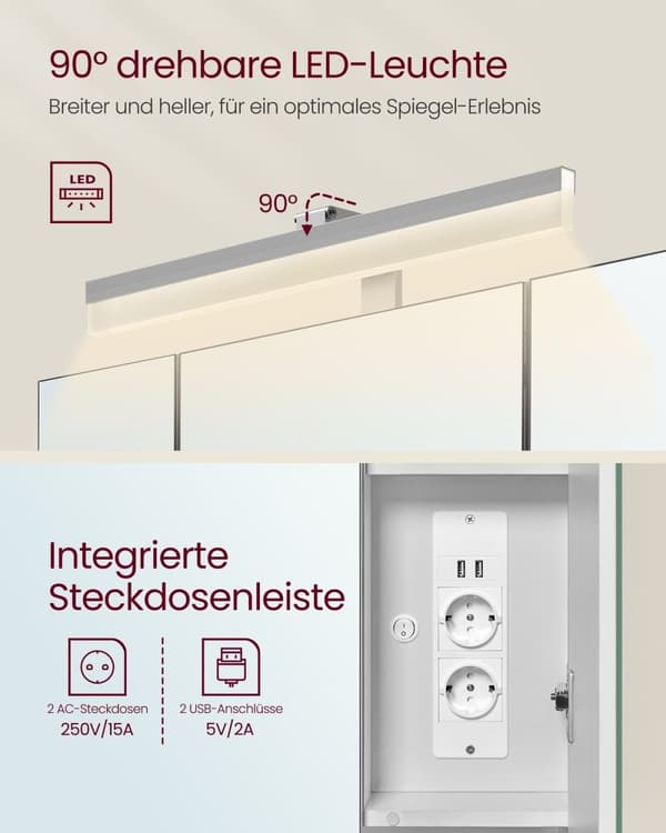 Rootz Badrumsskåp - Förvaringsenhet - Organizer - Spånskiva - MDF - Metall - Glasspegel - 16,5 cm x 70 cm x 75 cm - Molnvit - 20 kg Kapacitet