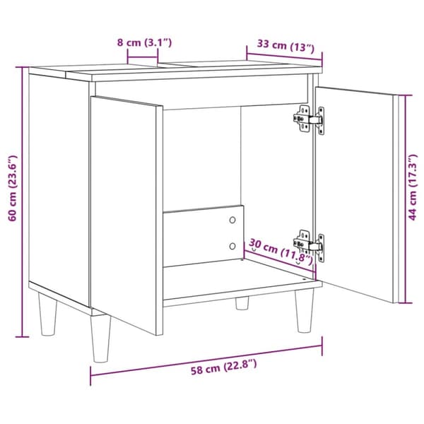 vidaXL Servantskap sonoma eik 58x33x60 cm konstruert tre