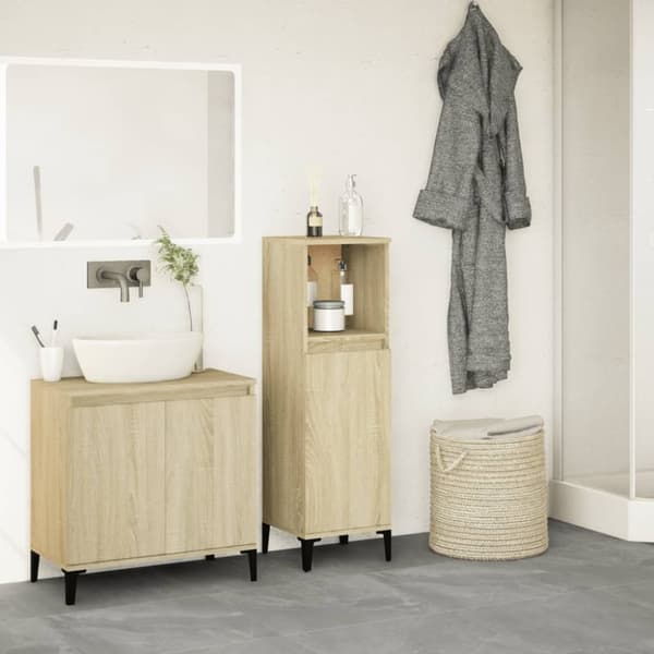 vidaXL badeværelsesskab 30x30x100 cm konstrueret træ sonoma-eg