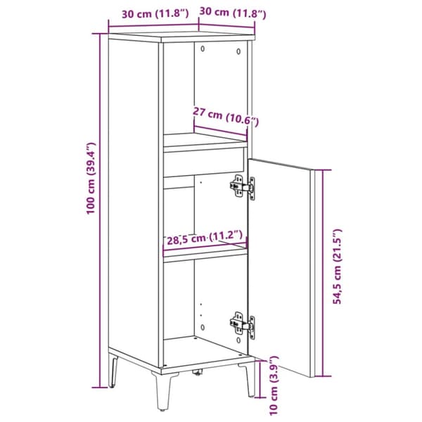 vidaXL Baderomsskap sonoma eik 30x30x100 cm konstruert tre