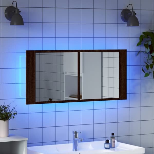 vidaXL badeværelsesskab m. spejl og LED-lys 100x12x45 cm brun eg