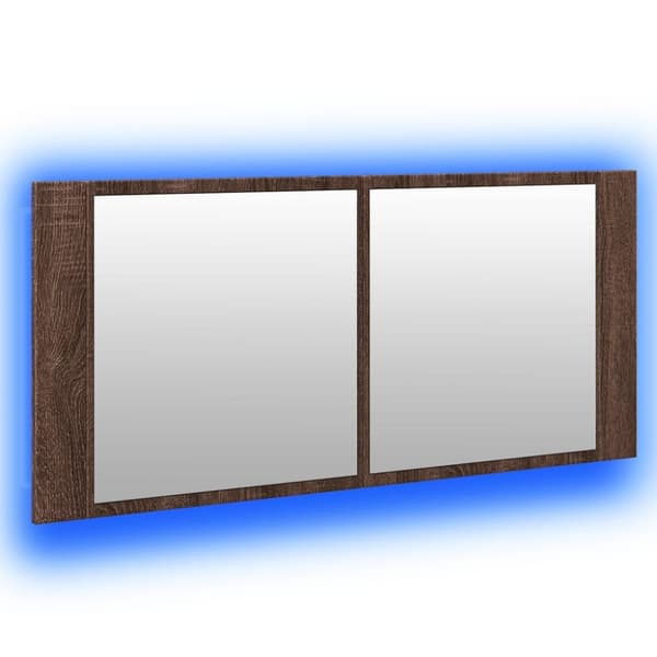 vidaXL badeværelsesskab m. spejl og LED-lys 100x12x45 cm brun eg