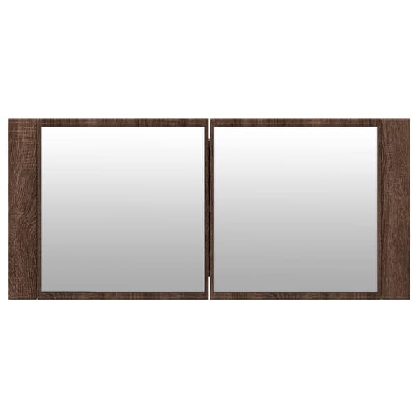 vidaXL badeværelsesskab m. spejl og LED-lys 100x12x45 cm brun eg