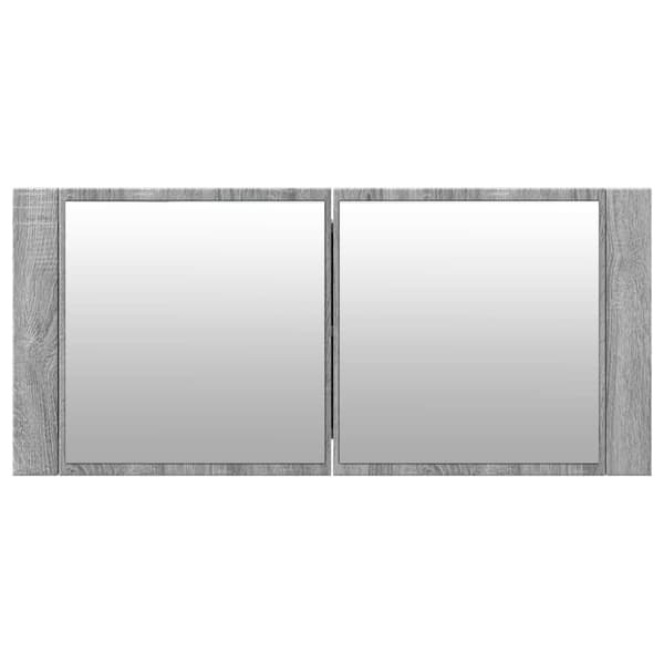 vidaXL badeværelsesskab m. spejl og LED-lys 100x12x45 cm grå sonoma-eg