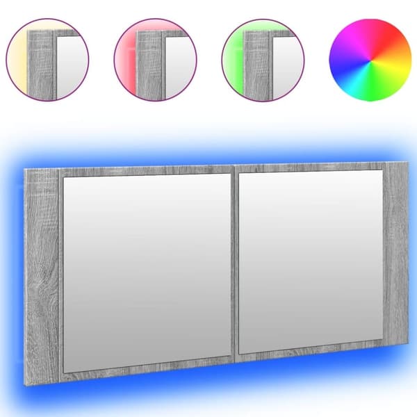 vidaXL badeværelsesskab m. spejl og LED-lys 100x12x45 cm grå sonoma-eg
