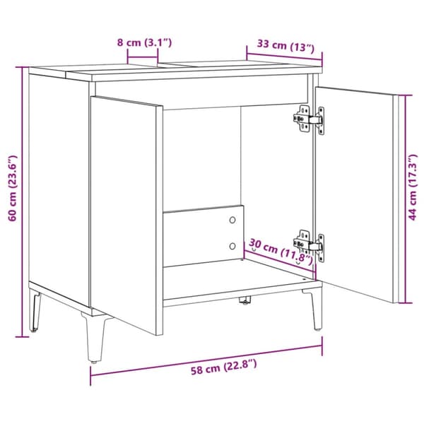 vidaXL Servantskap sonoma eik 58x33x60 cm konstruert tre