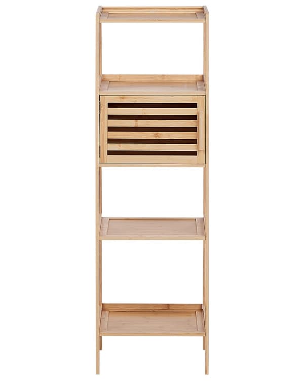 Hylly vaalea bambu 36 x 30 x 114 cm neljällä hyllyllä kaapilla kylpyhuoneen moderni tyyli