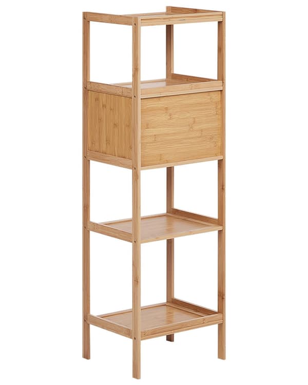 Hylly vaalea bambu 36 x 30 x 114 cm neljällä hyllyllä kaapilla kylpyhuoneen moderni tyyli