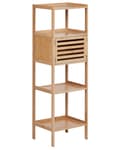 Pikkukuva 1 / 11: Hylly vaalea bambu 36 x 30 x 114 cm neljällä hyllyllä kaapilla kylpyhuoneen moderni tyyli
