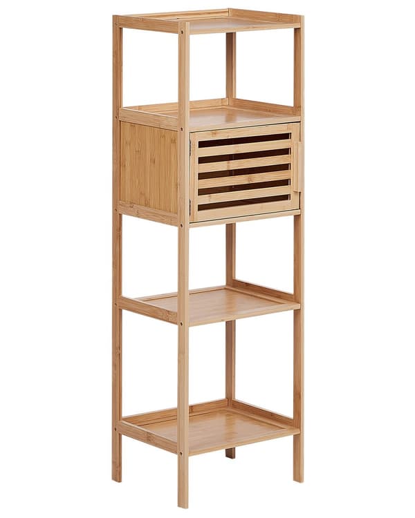 Hylly vaalea bambu 36 x 30 x 114 cm neljällä hyllyllä kaapilla kylpyhuoneen moderni tyyli