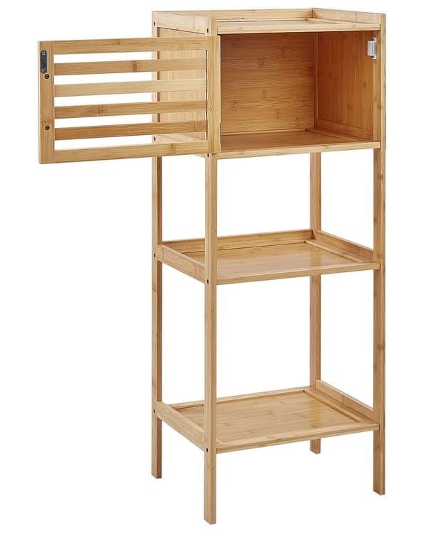 Hylly vaalea bambu 36 x 30 x 91 cm kolmella hyllyllä kaapilla kylpyhuoneen moderni tyyli