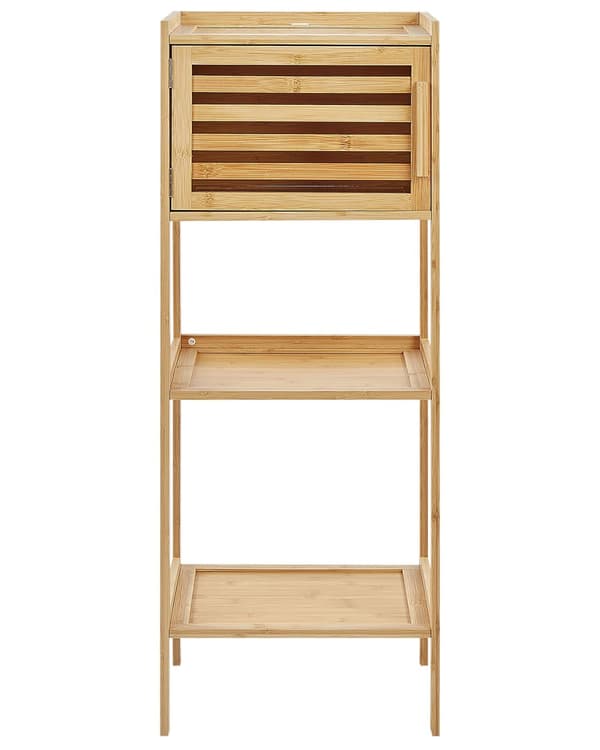 Hylly vaalea bambu 36 x 30 x 91 cm kolmella hyllyllä kaapilla kylpyhuoneen moderni tyyli
