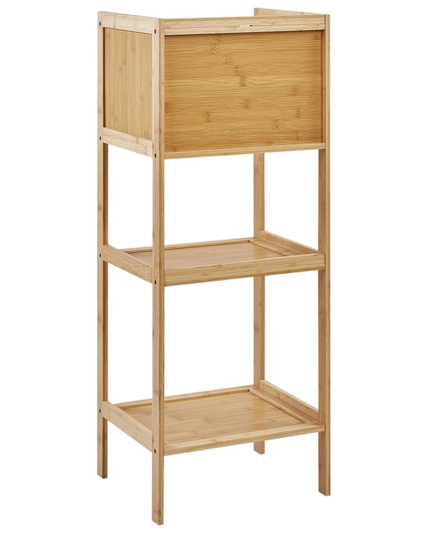Hylly vaalea bambu 36 x 30 x 91 cm kolmella hyllyllä kaapilla kylpyhuoneen moderni tyyli