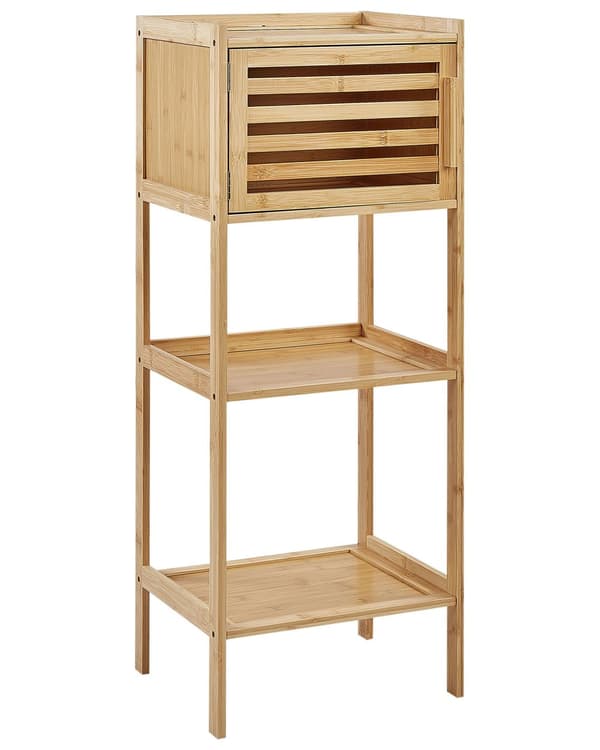 Hylly vaalea bambu 36 x 30 x 91 cm kolmella hyllyllä kaapilla kylpyhuoneen moderni tyyli