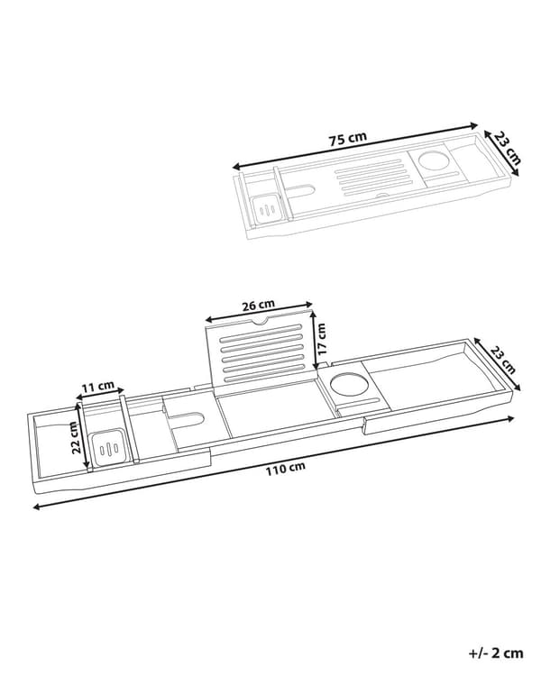 Badebakke lys bambus 75/110 x 23 x 5 cm udtrækkelig multifunktionel modern stil badeværelse