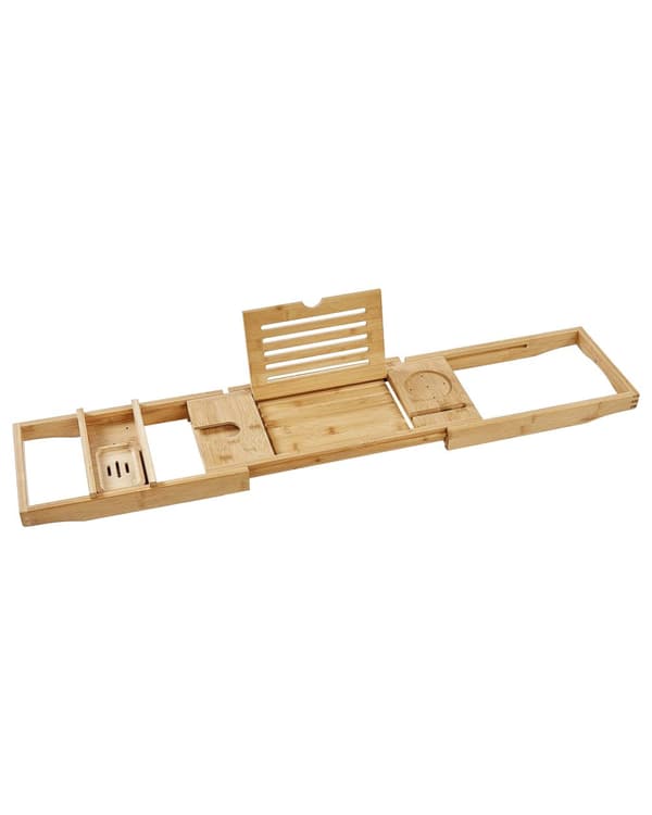 Badebakke lys bambus 75/110 x 23 x 5 cm udtrækkelig multifunktionel modern stil badeværelse