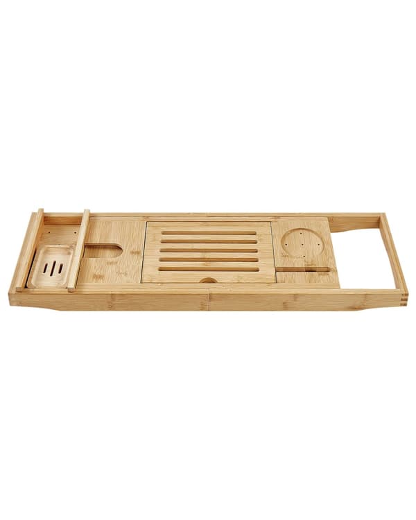 Badebakke lys bambus 75/110 x 23 x 5 cm udtrækkelig multifunktionel modern stil badeværelse