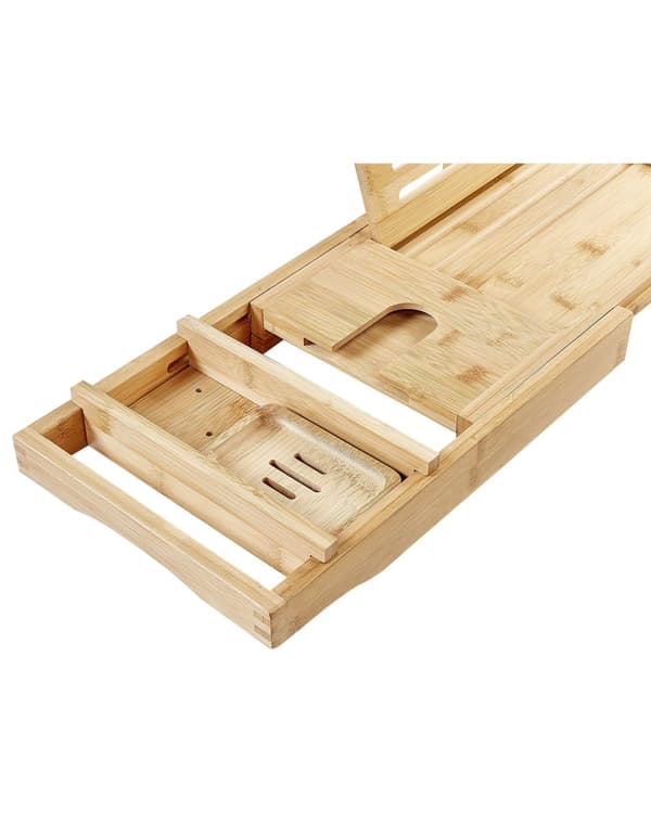 Badebakke lys bambus 75/110 x 23 x 5 cm udtrækkelig multifunktionel modern stil badeværelse